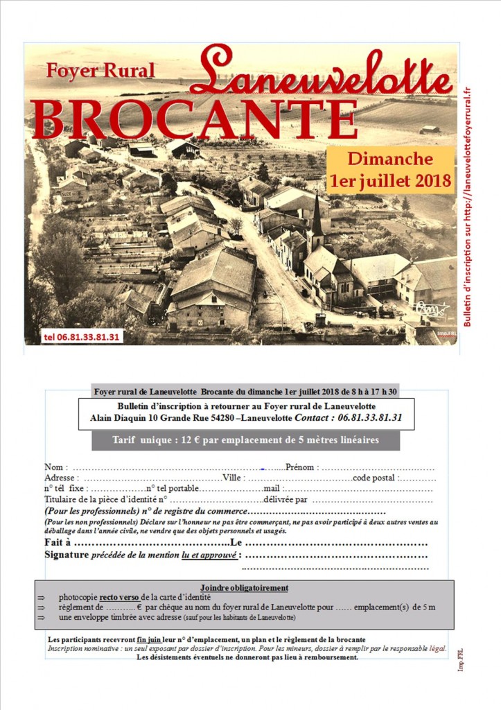 flyer et bulletin d'inscription brocante 2018